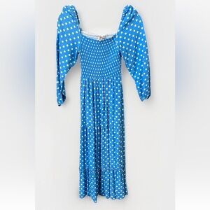 Anthropologie Dolan Laney Polka Dot Dress Sz Small Maxi Tiered Peasant Smocked